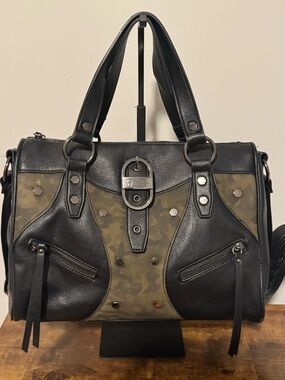Jessica Simpson Olive Camo and Black Studded Satchel In Great Conditions
